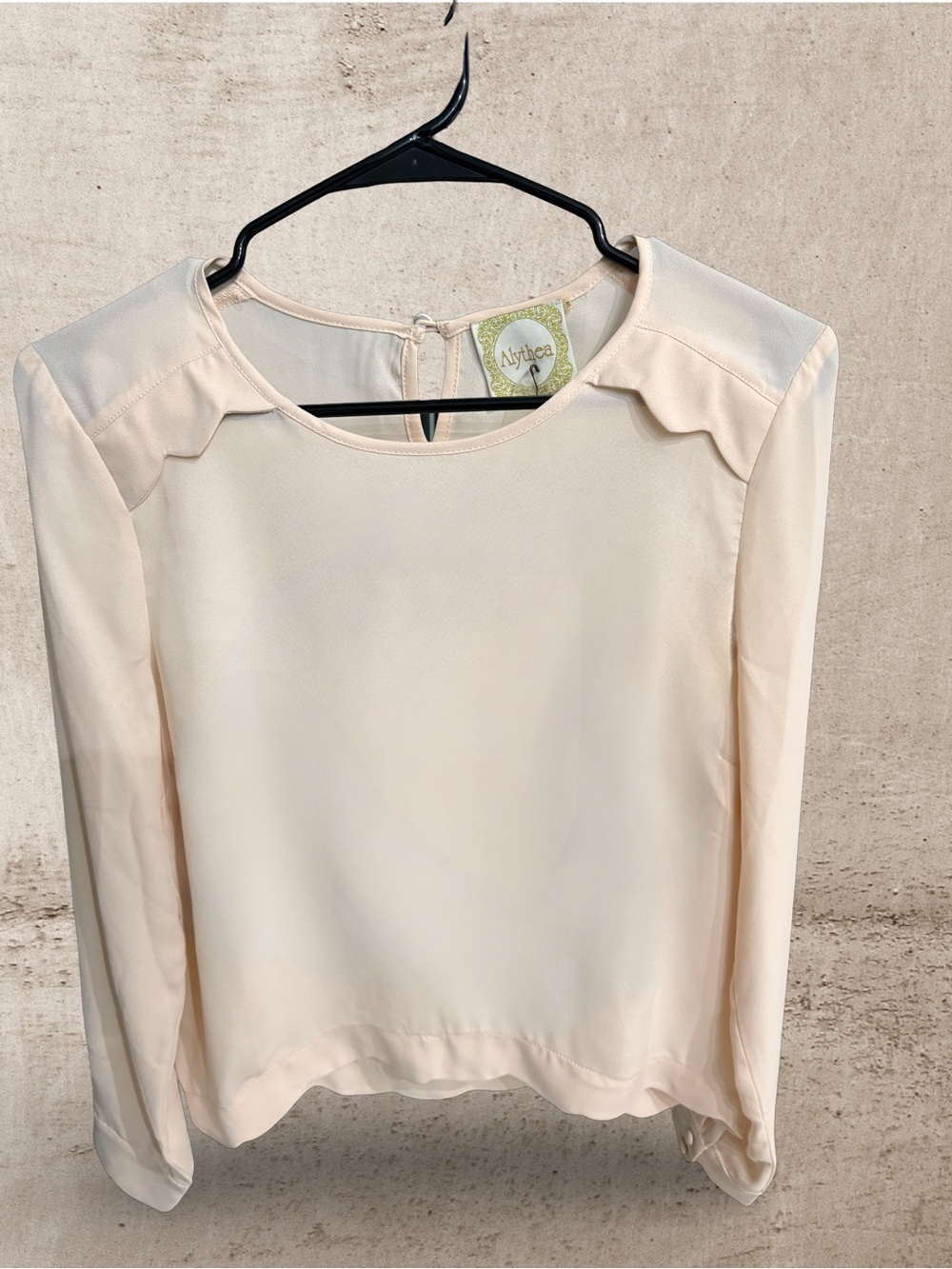 Alythea Light Cream Scallop-Shoulder Long Sleeve Blouse
